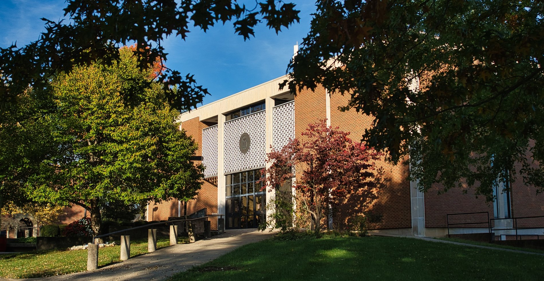 Davis Library with autumn leaves
