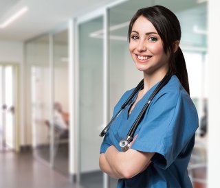 Nursing Student in Hospital Hallway